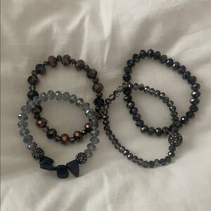 Set of 4 Beaded Bracelets in Black,Blue  and Brown